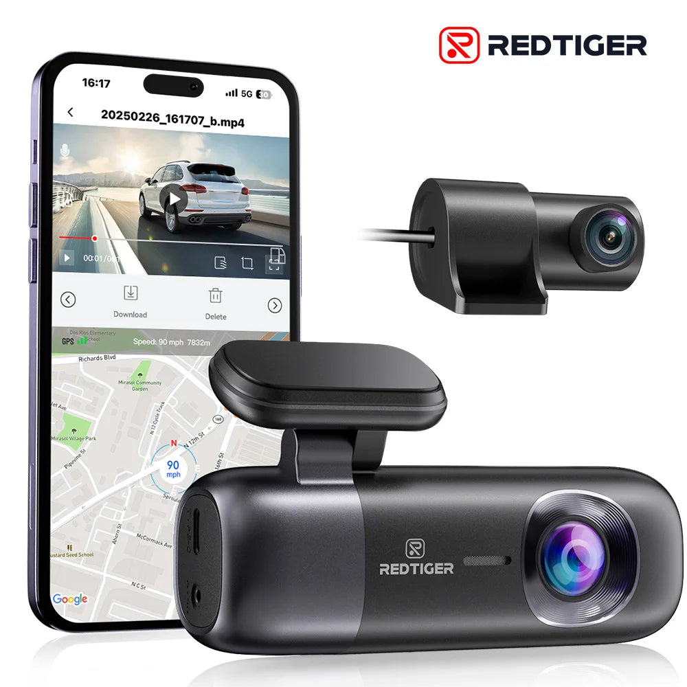 REDTIGER F9 Dash Cam 4K Dash Camera Front and Rear WiFi GPS Car Camera for Parking Mode Night Vision Car Recorder By App Control