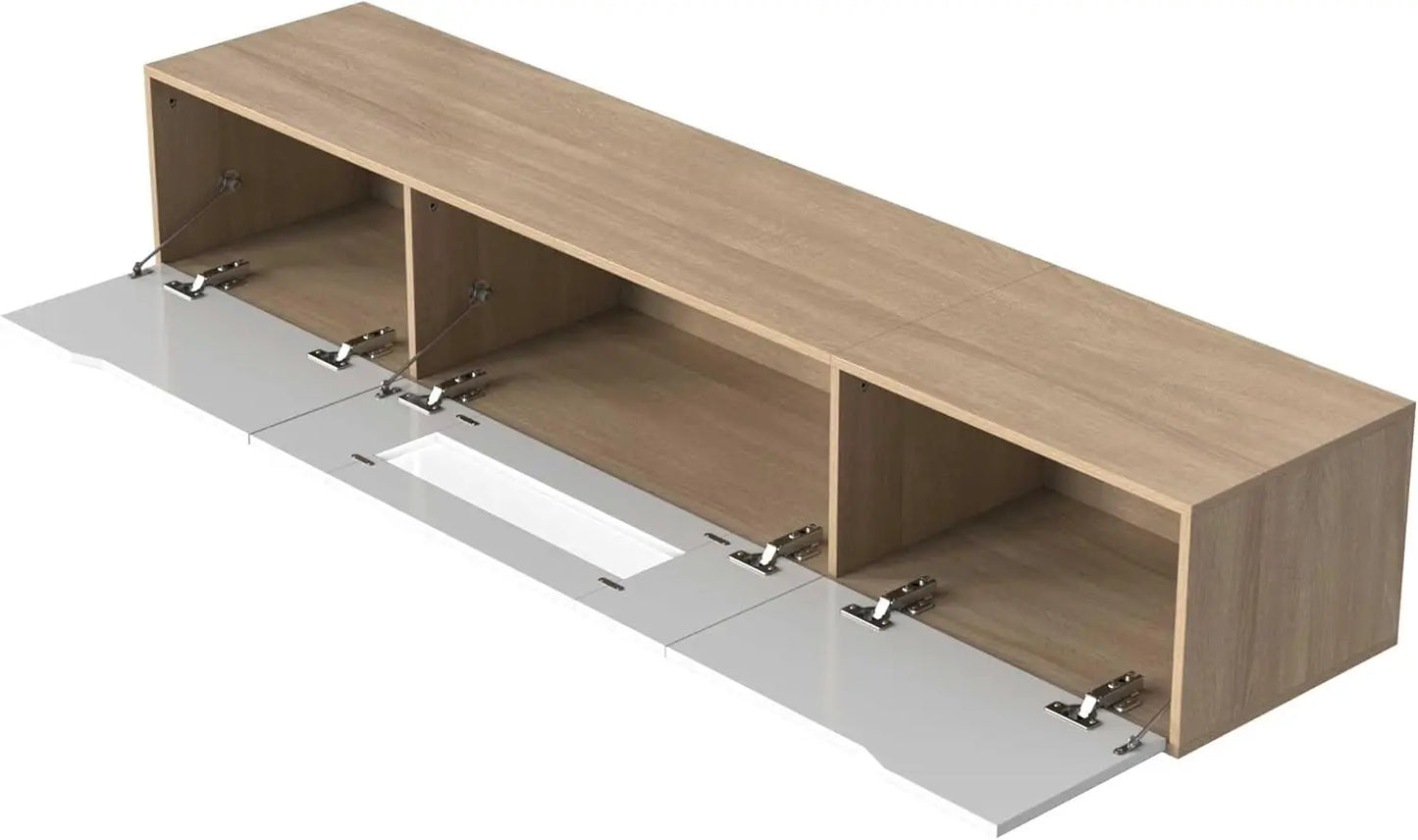 TV Cabinet High Gloss TV Cabinet Color Matching High Gloss White and Wood with Color Changing LED Light (White)
