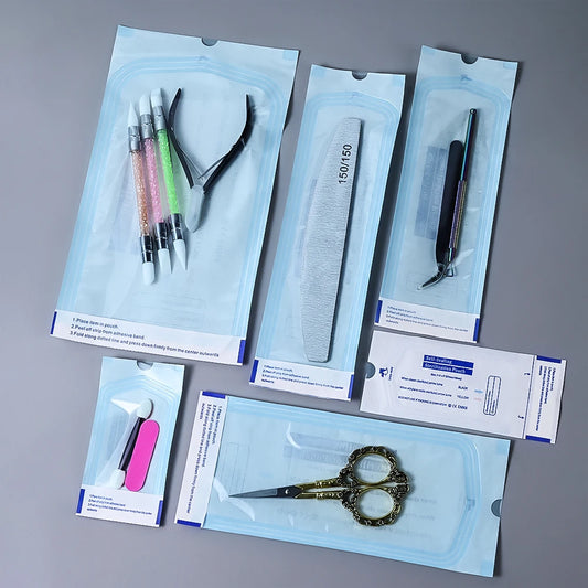 200pcs/box Nail Art Empty Sterilizing Bags Disposable 26*14cm Self-Sealing Sterilization Pouches Bag Manicure Nail Art Tools K3