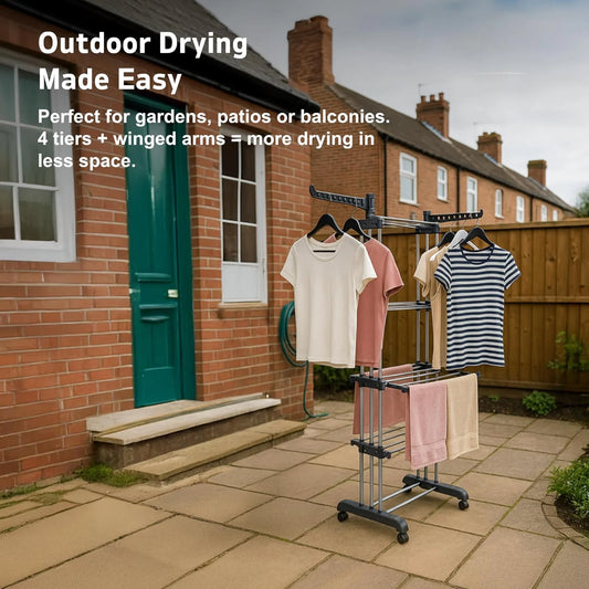 4 Tier Foldable Clothes Airer Rack Indoor Outdoor Dryer Laundry Dry Rail Hanger