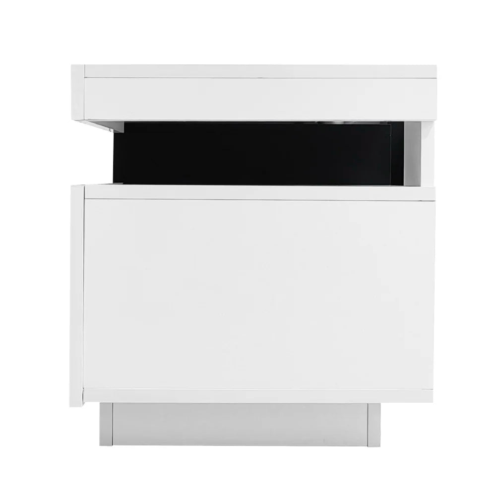 PINGGO TV Stand Cabinet for 70-inch TV High Gloss TV Stand Unit with LED Lights 160CM, 3 Drawers, 3 Open Storage Space