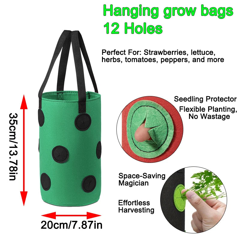 Hanging Grow Bags for Strawberries & Tomatoes Hanging Planting Grow Bag Vertical Multi-Pocket for Herbs & Flowers Garden Gift