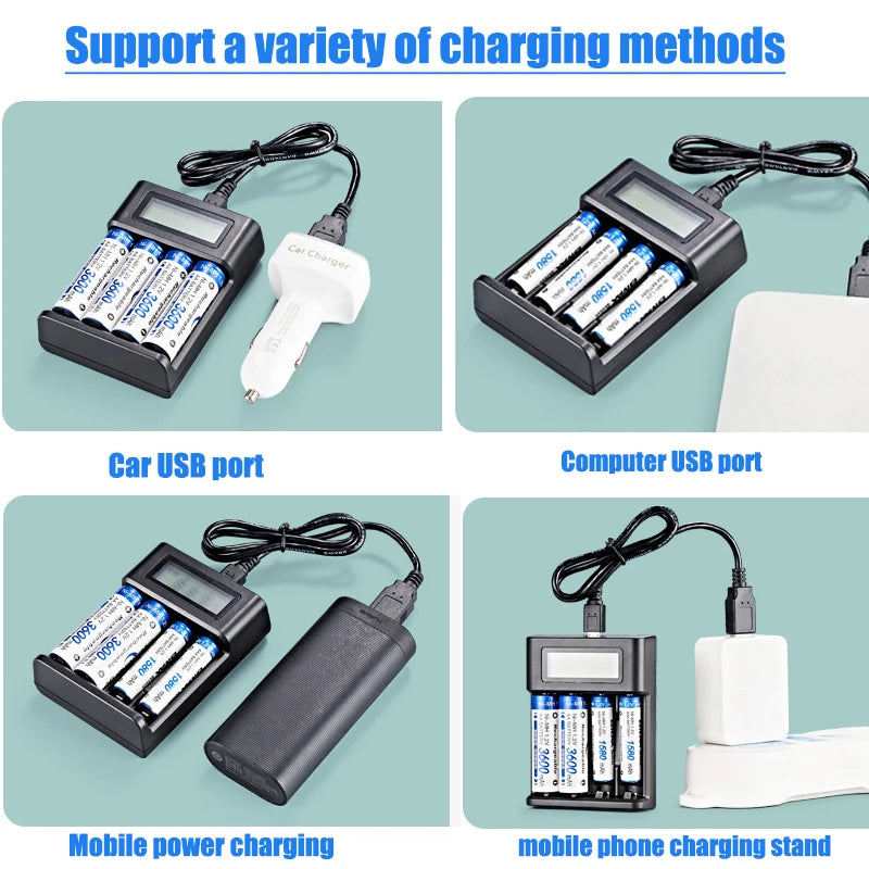 LCD Display AA / AAA Battery USB Charger 4 Slots For NI-MH /NI-CD AA AAA 1.2V Rechargeable Battery Indicator Battery Charger