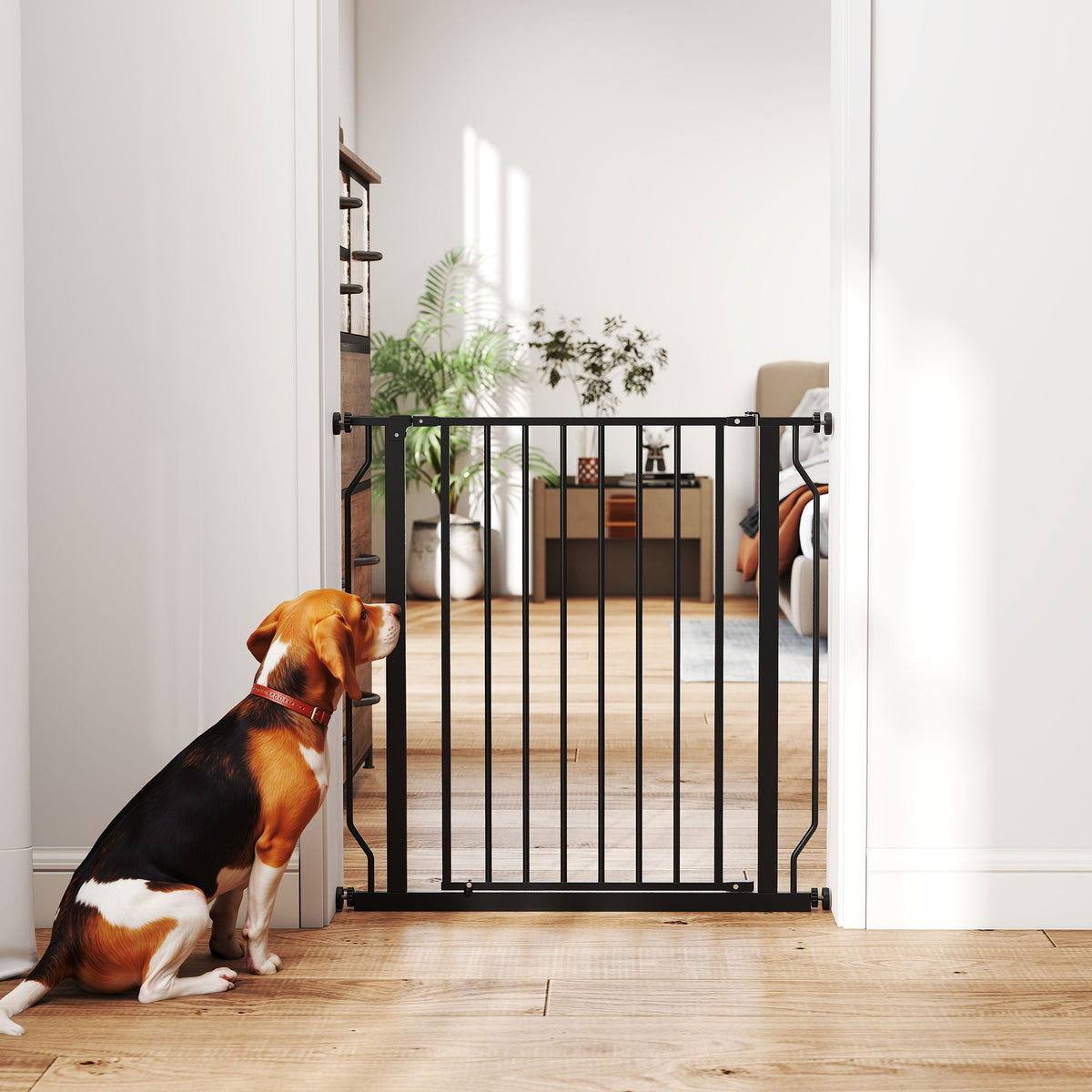 PawHut Extra Wide Dog Gate, with Door Pressure, for Doorways, Hallways, Staircases - Black