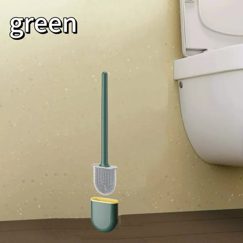 Hanging Silicone Toilet Brush Cleaner with Long Handle Flexible Cleaner Bathroom Brush Quick Drying Holder Bathroom Accessories