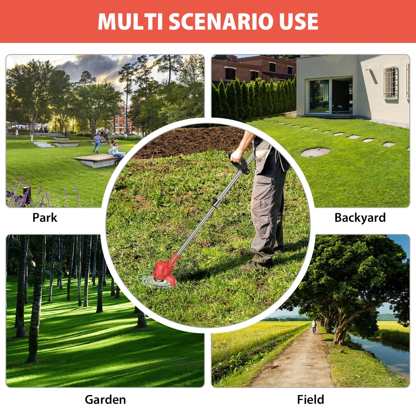 21V Cordless Weed Wacker 3 in 1 Rechargeable Weed Wacker Electric for Lawn Garden Yard,With Battery,Red