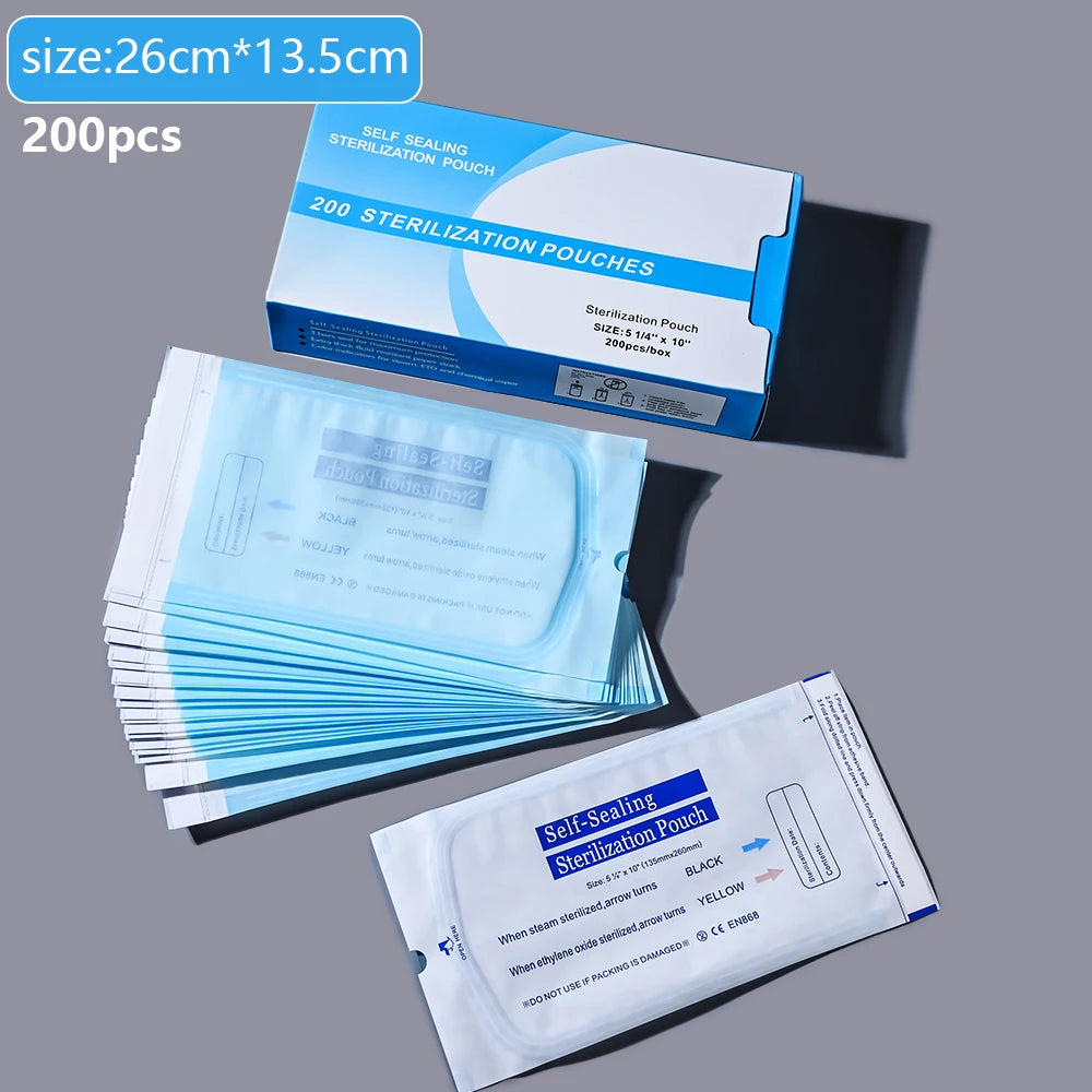 200pcs/box Nail Art Empty Sterilizing Bags Disposable 26*14cm Self-Sealing Sterilization Pouches Bag Manicure Nail Art Tools K3