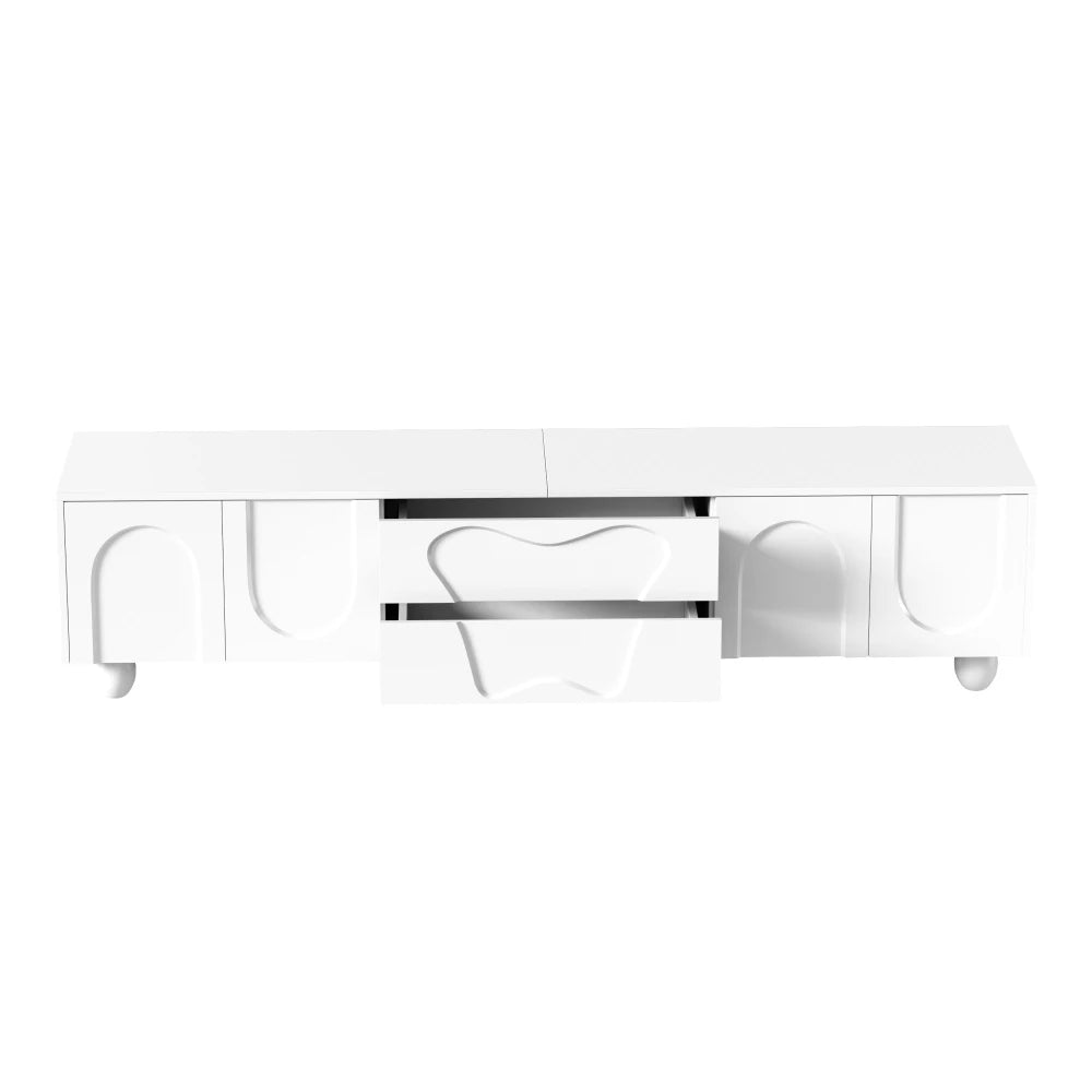 180cm Modern TV Stand for TVs up to 65 inches, Storage TV Cabinet with Solid Wood Legs, Black PB Board Entertainment Center for