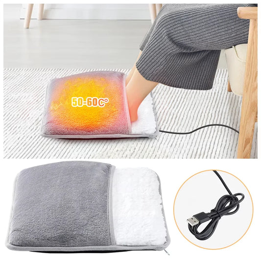 Winter Electric Foot Heating Pad Soft Plush USB Charging Washable Foot Warmer Household Mat for Improved Sleeping