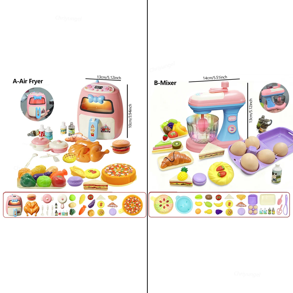 Pretend Play Toy Mini Kitchen Appliances Set for Toddlers Air Fryer Washing Mixer Educational Toys Gift for Kids Girls Boys