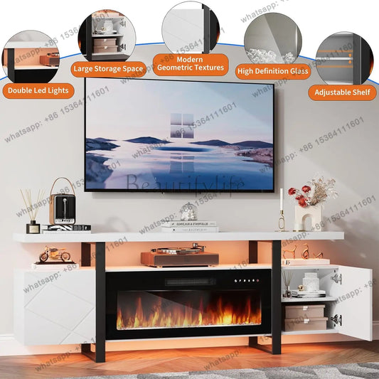 Fireplace TV Stand with 36" Electric Fireplace,LED Light Entertainment Center with Hidden Storage Cabinet,Media, Customized