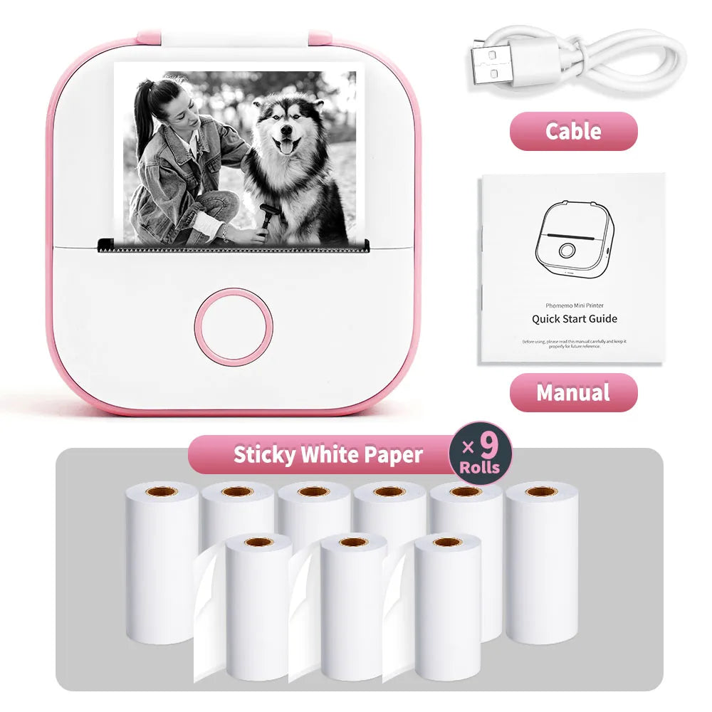 Mini Sticker Printer Phomemo T02 Thermal Portable Inkless Pocket Phone Printer Compatible with Android iOS Instantly Print Fun