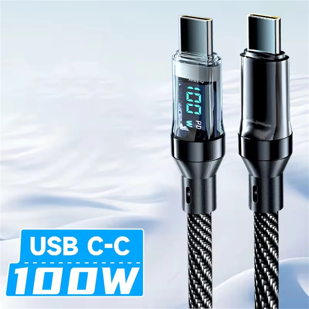 NNBILI 100W USB C 120W USB A Charging Cables with LED Display Screen, USB C=C-C,USB A=A-C, Not for Xiaomi iPhone Samsung