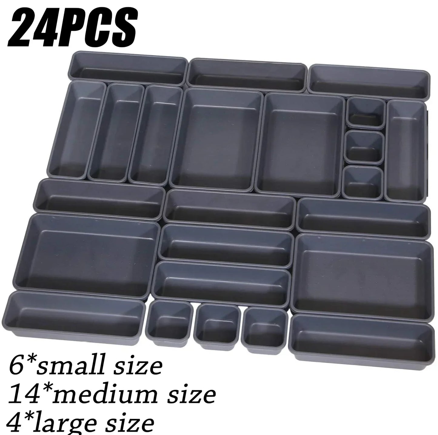 32PCS Desk Drawer Organizers 3 Size Plastic Interlocking Shallow Tool Organizer Tray Dividers Separators Storage Bins Container