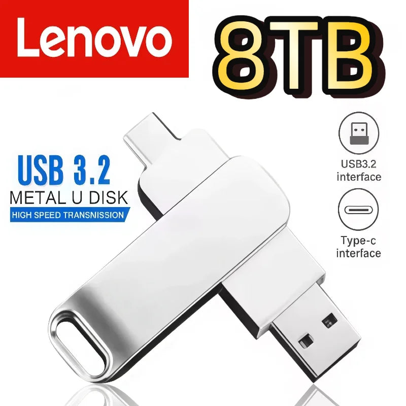 Lenovo USB 3.2 Flash Drives High Speed Transfer 16TB Metal Pendrive Memory Card Pendrive Flash Disk Memoria Waterproof Stick