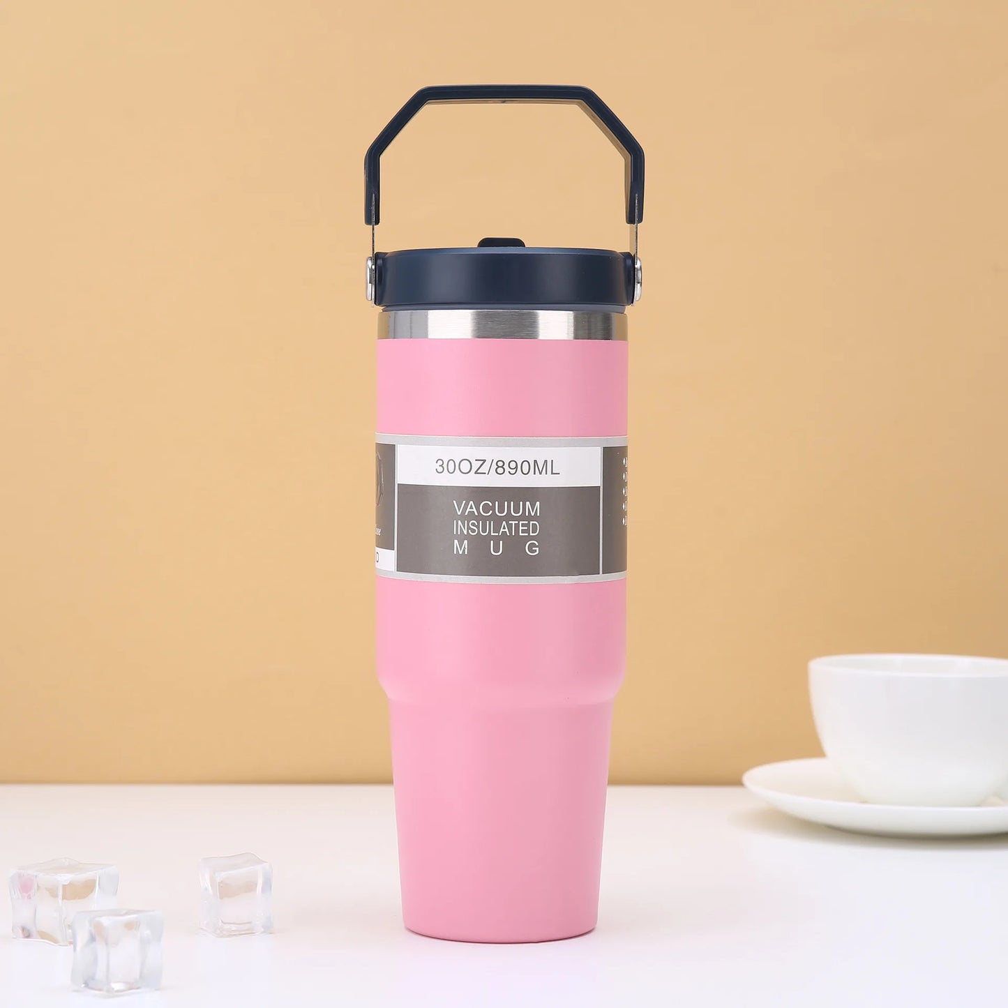 890ML Stainless Steel Thermos Cup with Straw Keep Cold and Hot Car Coffee Cup Portable Vacuum Flask Travel Thermos Water Bottle