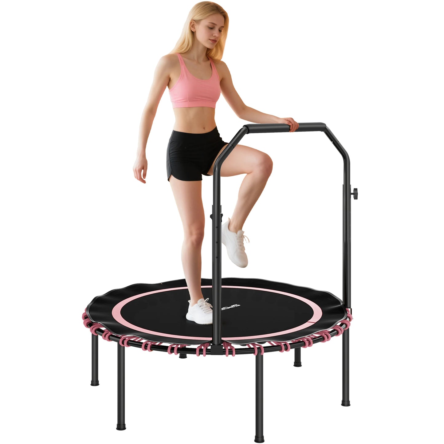 SPORTNOW 40'' Foldable Fitness Trampoline, Mini Trampoline Bungee Rebounder with 5-Level Adjustable Handle for Adults Indoor Out