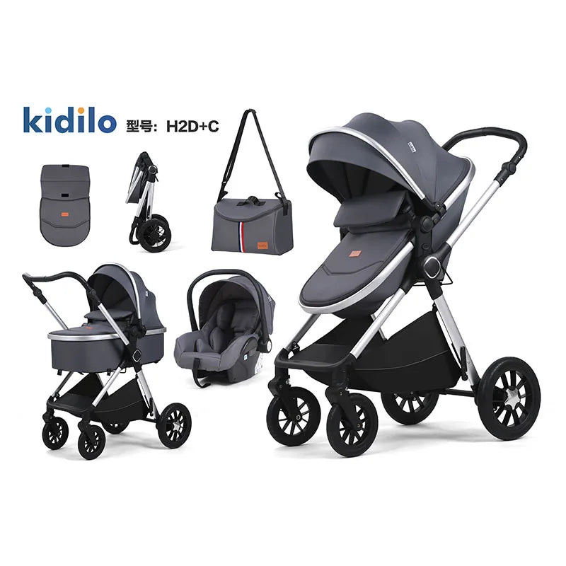 Kidilo stroller can sit and lie down folding shock absorber basket three in one two-way newborn baby high landscape
