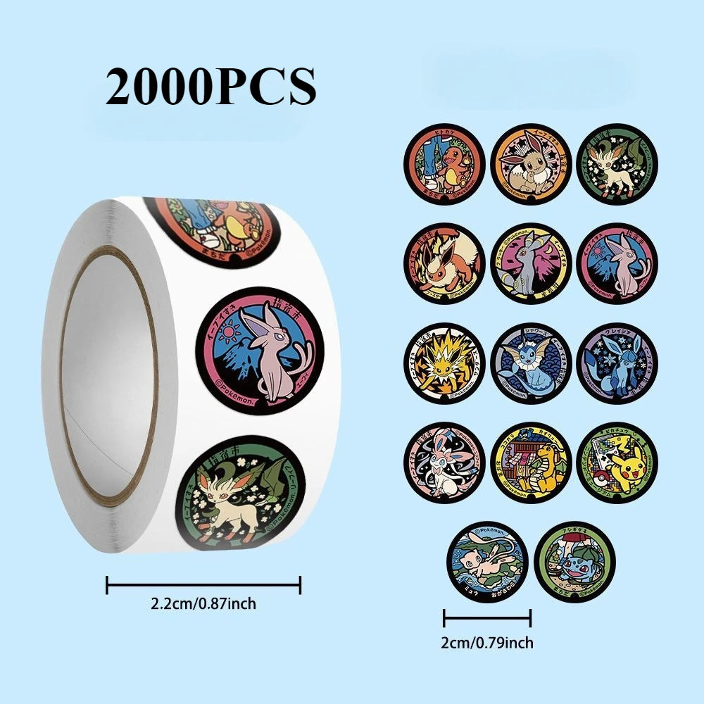500/1000PCS Pokemon Pikachu Roll Stickers Cartoon Scrapbook Phone Gift Living Waterproof Coffee Phone Stationery Luggage Decals