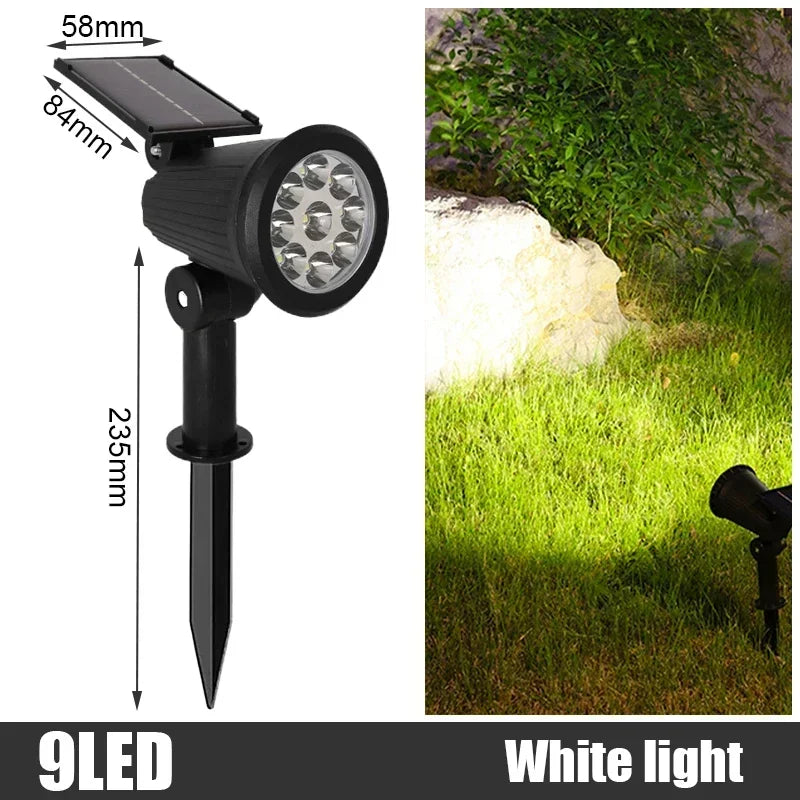 9 LED Solar Spot Lights Outdoor RGB Solar Landscape Lights IP65 Waterproof Brightness Adjustable for Garden Yard Palm Trees