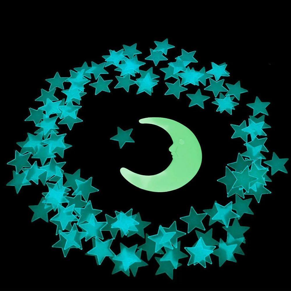 100 Wall Glow In The Dark Stars Stickers Baby Kids Nursery Bed Room Ceiling Cute