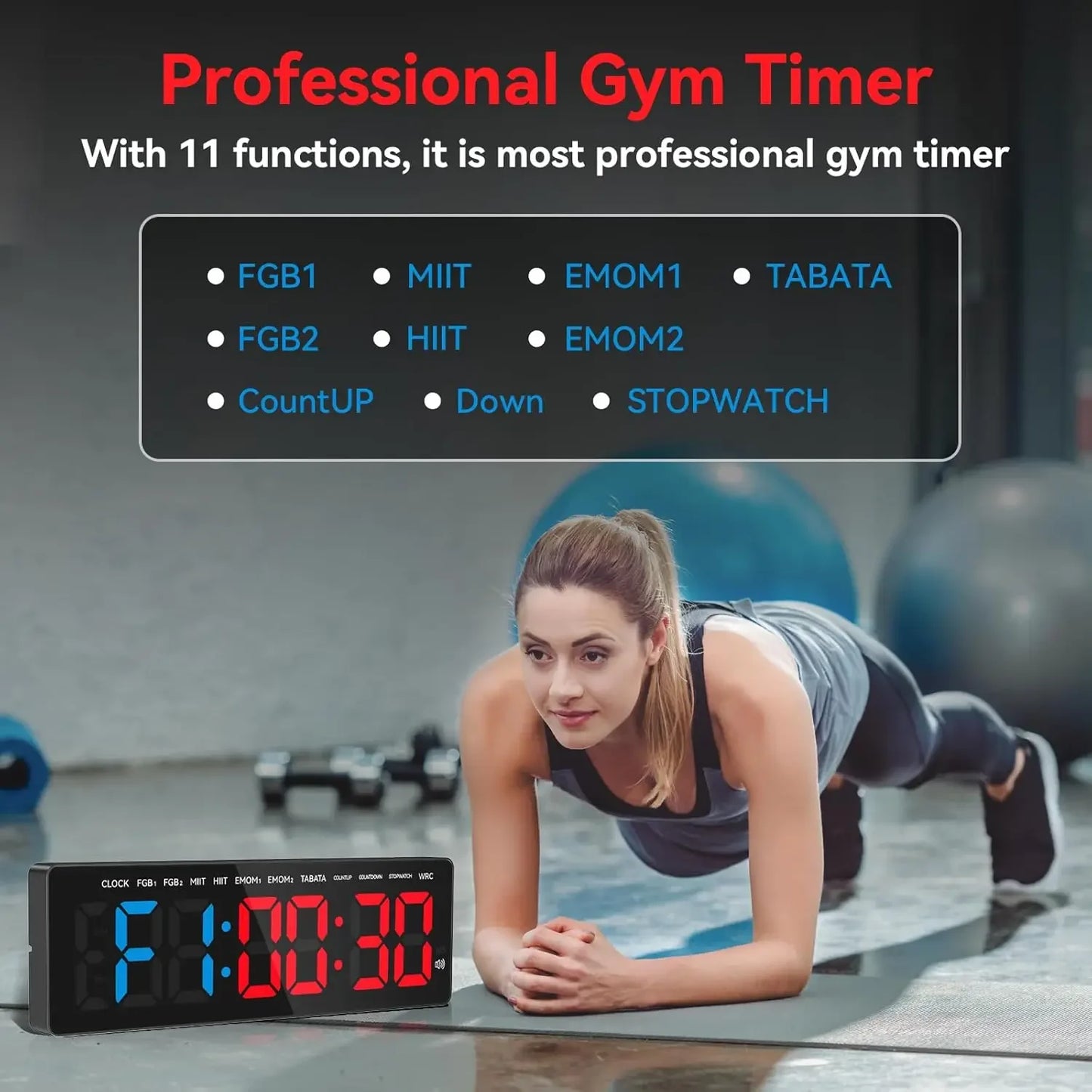 Gym Timer 3.5" Large LED Display Wall Clock Gym Interval Workout Count Down & Up Stopwatch Digital Timer for Fitness Home