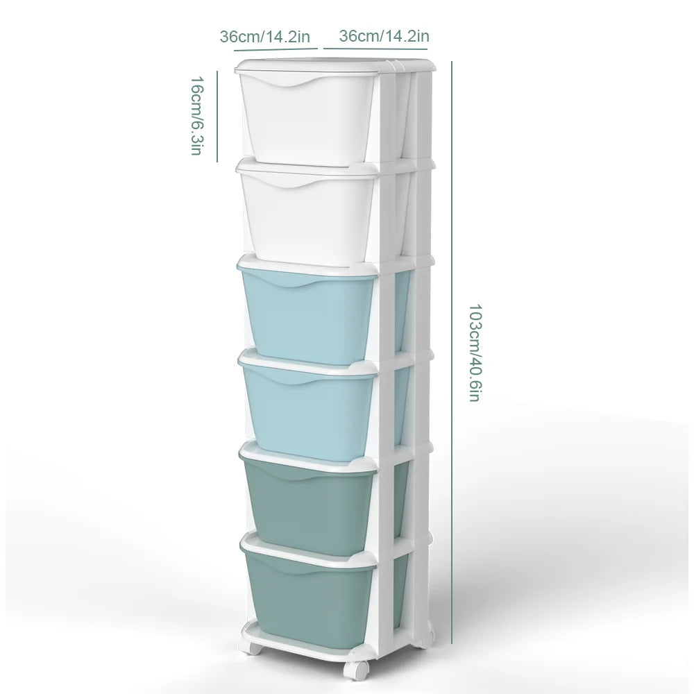 6/5 Tier Drawer Storage Cabinet Stackable Dustproof Storage Organizer with Wheels Floor-standing Storage Box Office Supplies