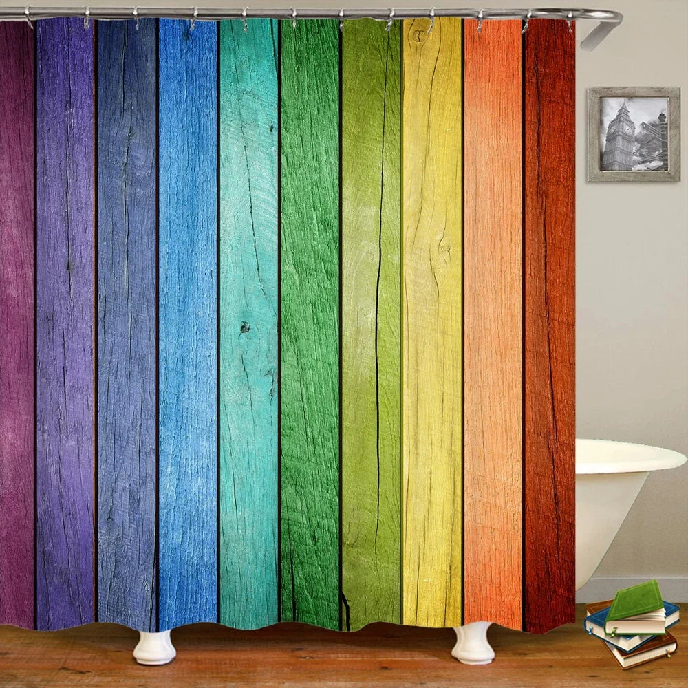 Colorful Stripes Shower Curtain Waterproof Polyester Fabric Geometry Bathroom Curtain 180 x 200cm with Hooks Shower Curtain