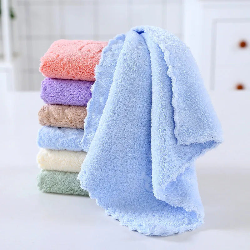 5-Piece Set Soft Absorbent Coral Fleece Quick-Drying Bathroom Towels Cute Fun Design Face Towels for Home