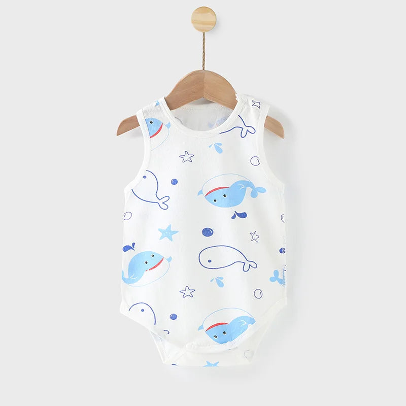 Baby Summer Pure Cotton Sleeveless Triangle Fart Clothes Newborn Thin Breathable Romper Newborn Crawling Clothes Jumpsuit