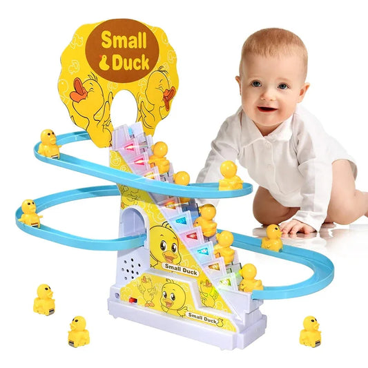Automatic Climbing Duck Track Toy Set, DIY Rail & Roller Coaster with Music Lights, Interactive Educational Race Game Gift