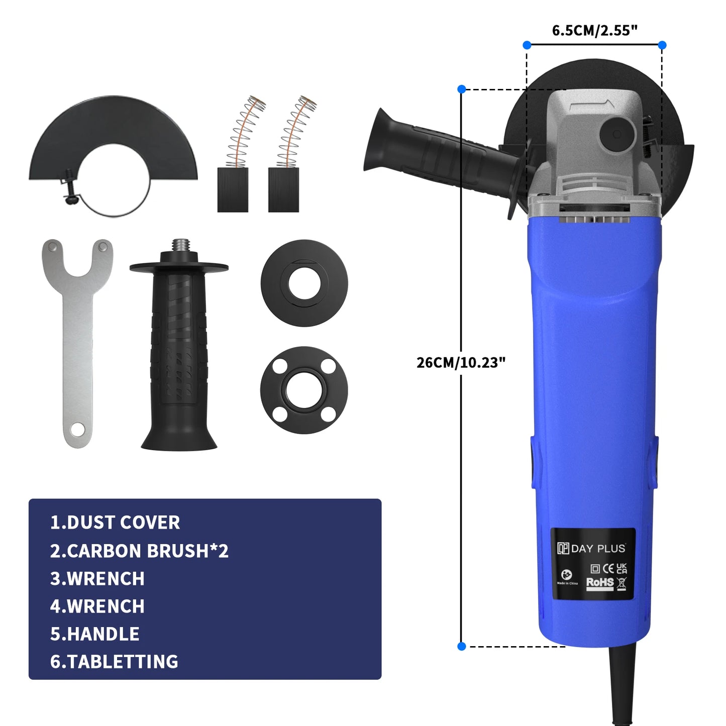 DayPlus 115mm Angle Grinder 4.5 inch 240V 5000W 12000rpm Electric Grinding Sander Corded for Metal,Tile Cutting Polishing M14