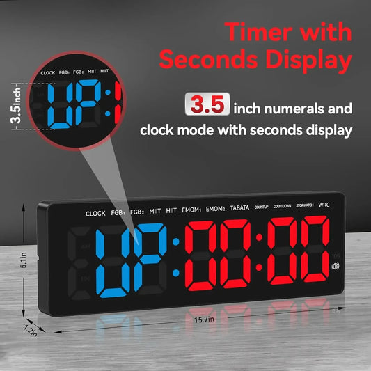Gym Timer 3.5" Large LED Display Wall Clock Gym Interval Workout Count Down & Up Stopwatch Digital Timer for Fitness Home
