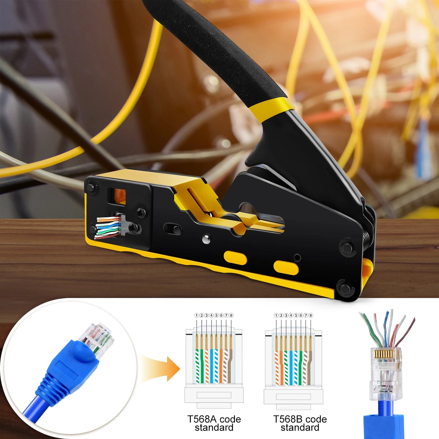 DayPlus Pass Through RJ45 Crimp Tool Kit Ethernet Crimper CAT5 Cat5e Cat6 Crimping Tool Kit 3 IN 1 - Crimp Cutting Peeling
