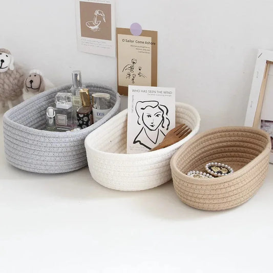 Nordic Cotton Rope Woven Storage Baskets Organize Boxs Desktop Sundries Organize Basket Sundries Key Cosmetics Storage Box