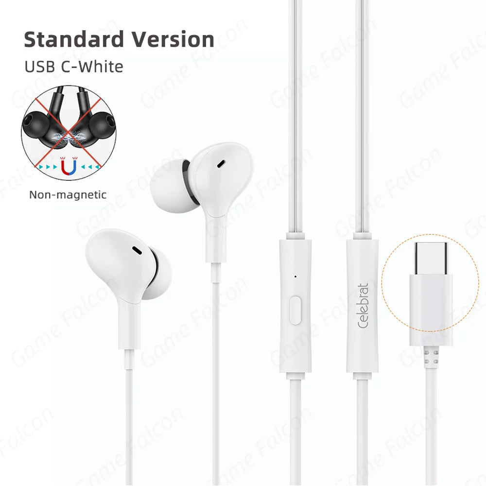 USB C Headphone for Samsung Galaxy S24 S25 S26 Ultra A17 A54 Magnetic Wired Earbuds Noise Canceling in Ear Earphones with Mic