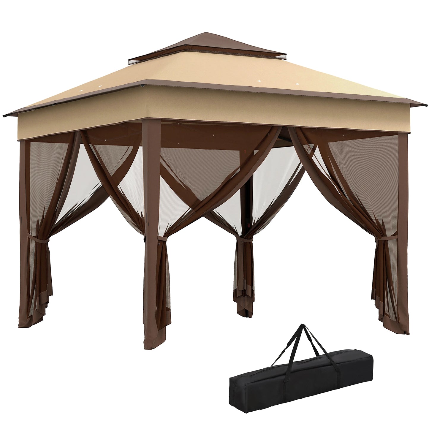Outsunny 3 x 3(m) Pop Up Gazebo with Netting and Carrying Bag, Party Tent Instant Event Shelter, Height and UV-Resistant,, Beige