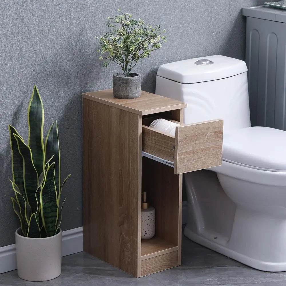 Slim Bedside Table with Drawer 20cm Width Narrow Bedside Table Small Nightstand for Bedroom Brown