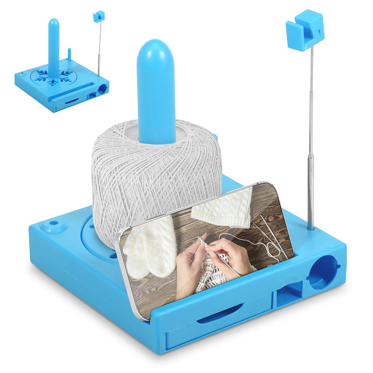 Versatile Yarn Spool Box Portable Crochet Caddy Yarn Organizer Spool Box with Bottom Drawer & Phone Stand for Knitting Lovers