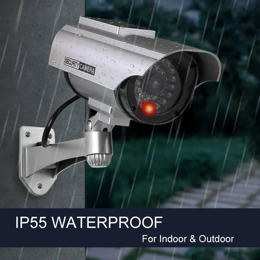 1PC Solar Powered Dummy Fake Security Camera Bullet Security Simulated Surveillance System,No Wiring Required, Red LED Lights