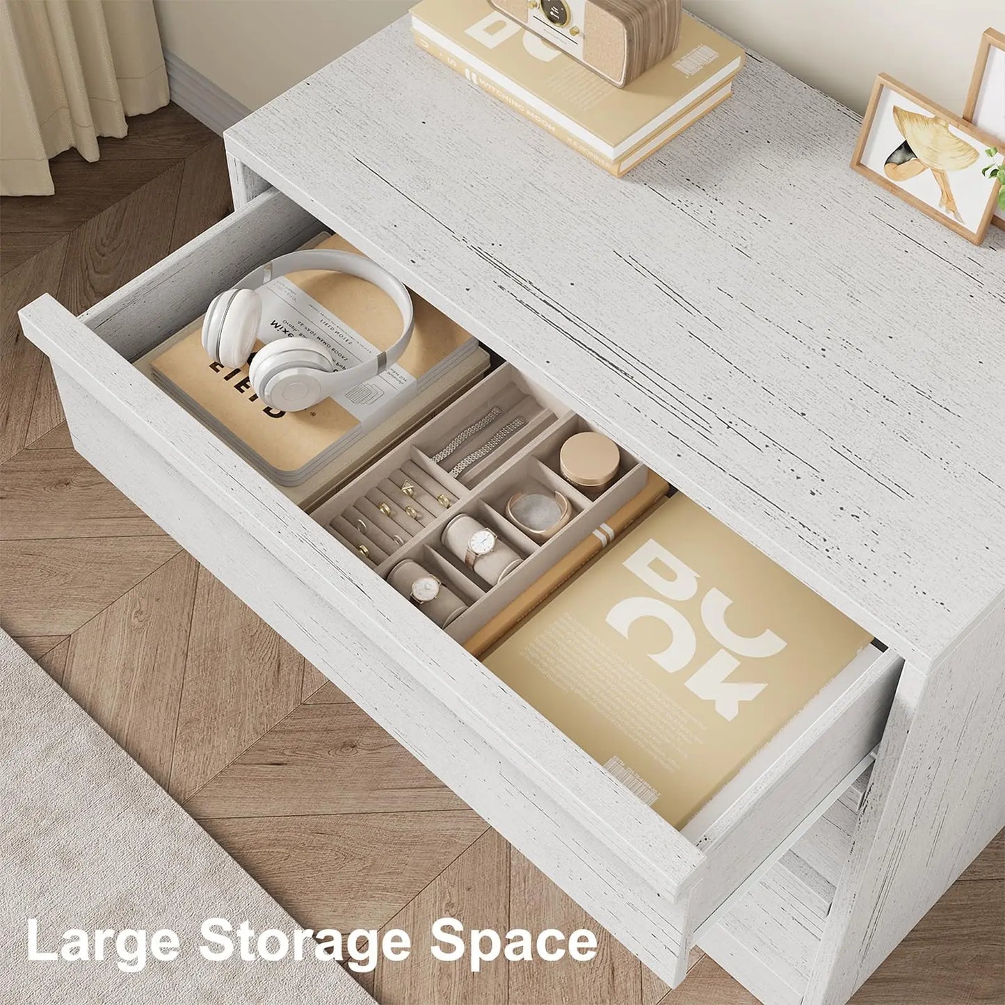 3 Drawer Dresser for Bedroom, White Nightstand 3 Chest of Drawers with Large Storage, Small Modern Bedside End Table