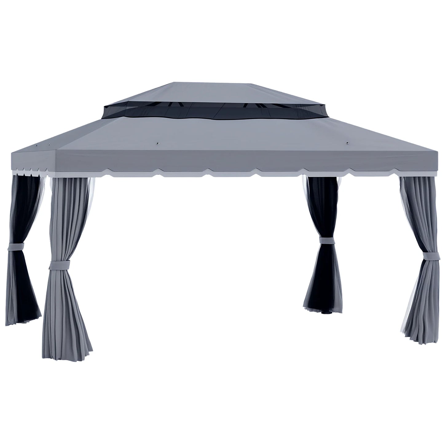 Outsunny 3 x 4m Aluminium Garden Gazebo, Marquee Canopy Shelter Pavilion Party Tent with Nets and Curtains