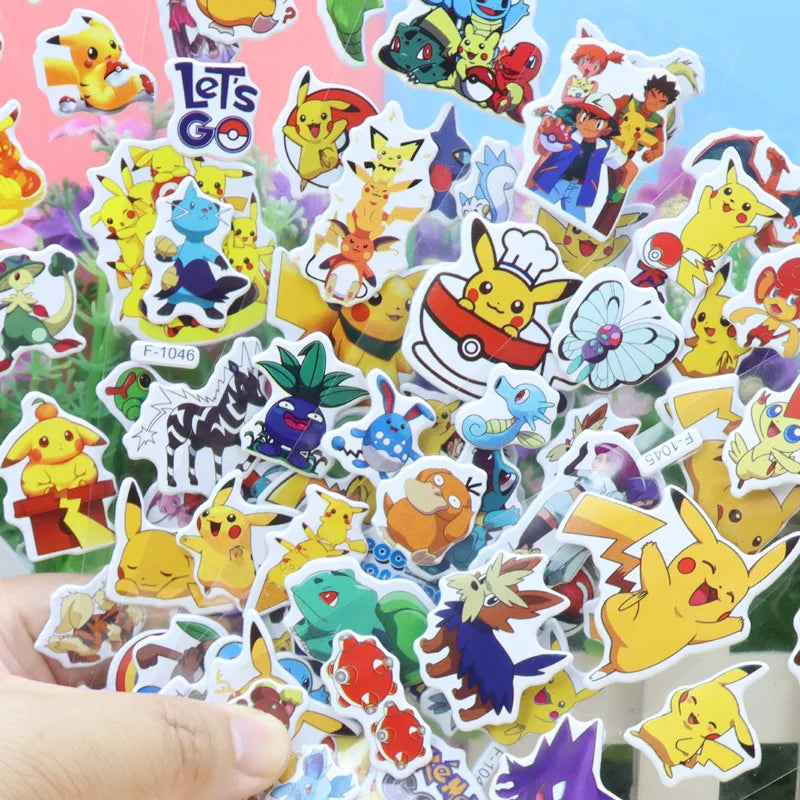 12pcs Cartoon Pokemon Pikachu Sticker Kawaii Cute Anime Waterproof Dimensional 3D Stikers Puffy Bulk Book Stickers Toy Gift