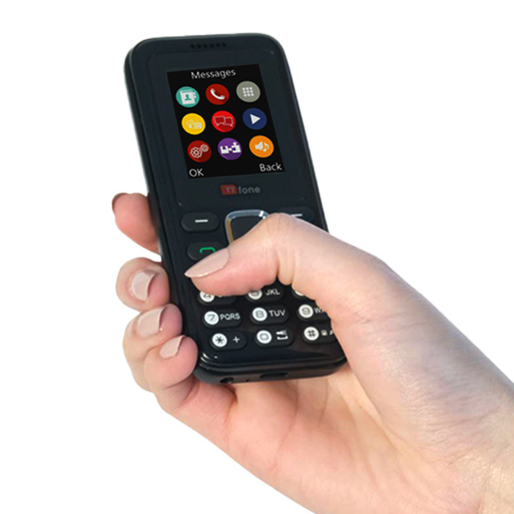 TTfone TT150 Unlocked Basic Mobile Phone UK Sim Free, Long Battery Life, Dual Sim with camera and games, easy to use, durable and light weight pay as you go - Black EE Pay as you go