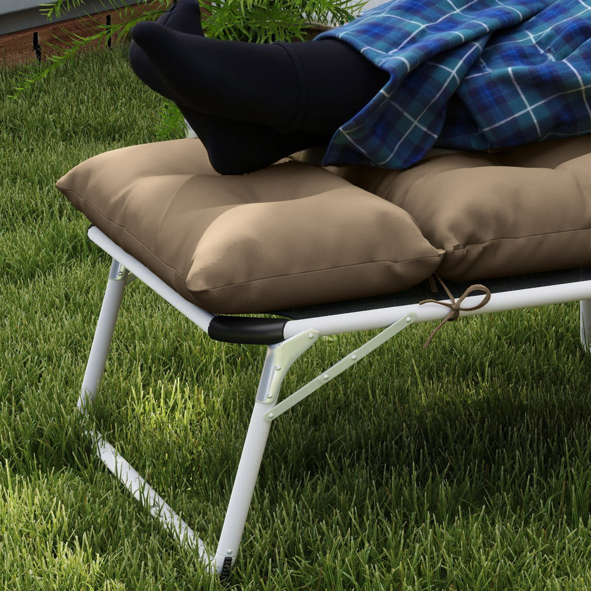 Outsunny Sun Lounger Cushion Only, 190 x 56 x 10 cm Garden Lounge Chair Cushion, UPF20+ 220gsm Fabric, Thick Sunbed Replacement Pad with 6 Ties, Khaki