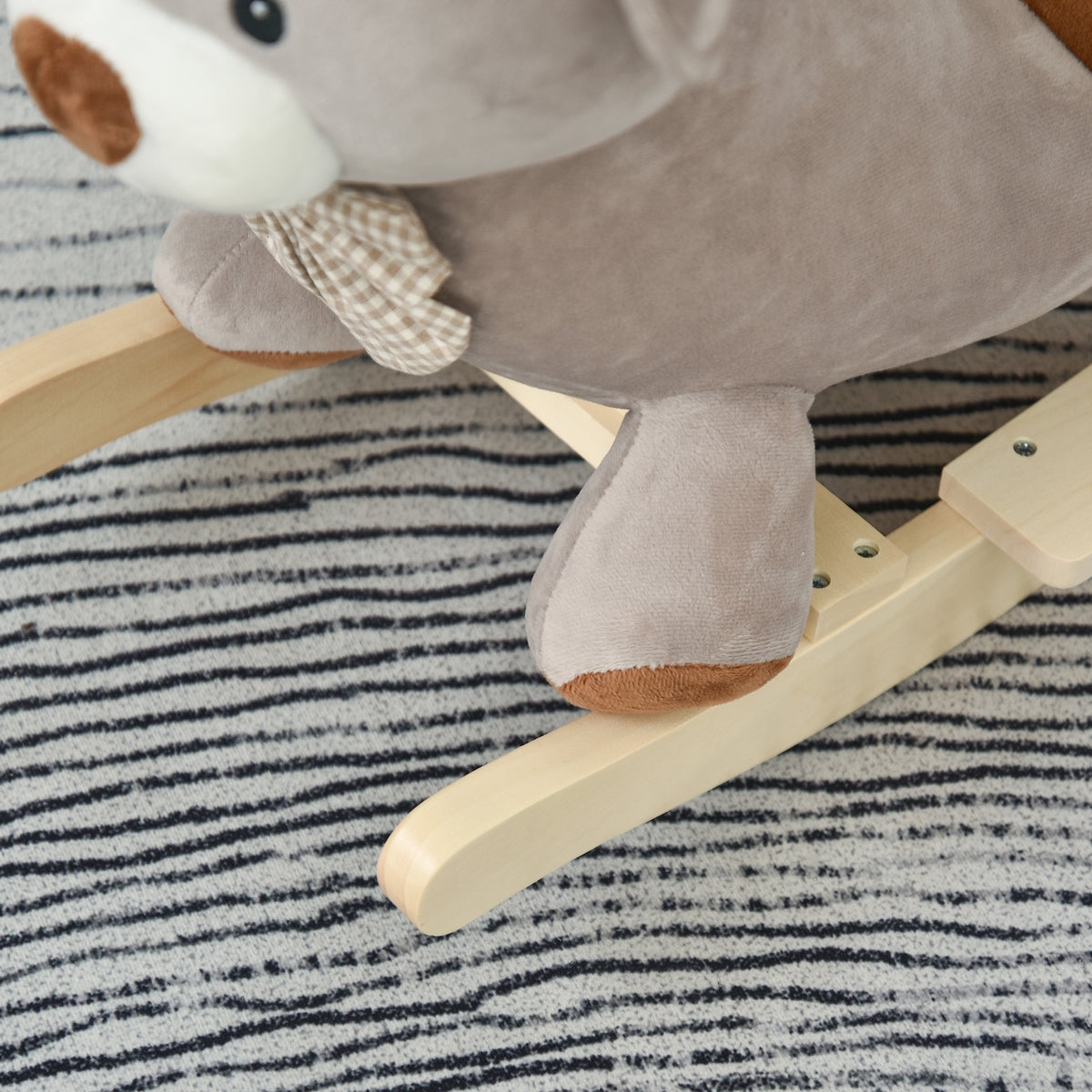HOMCOM Kids Children Rocking Horse Plush Ride On Bear Seat w/ Sound Wood Base Seat Seat Belt Toddler Baby Toy for 18-36 Months Grey