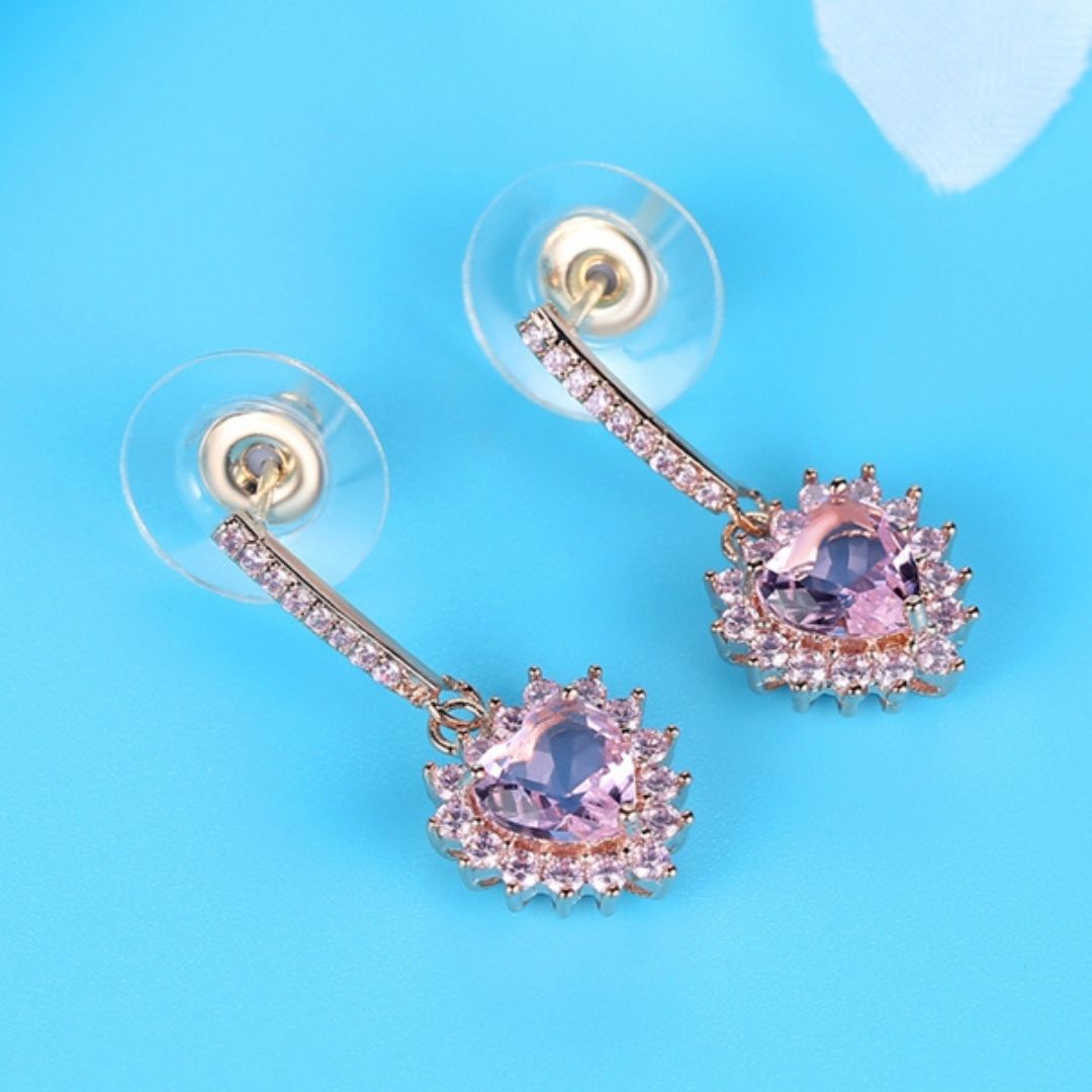 Stunning Heart Drop Pink Earrings