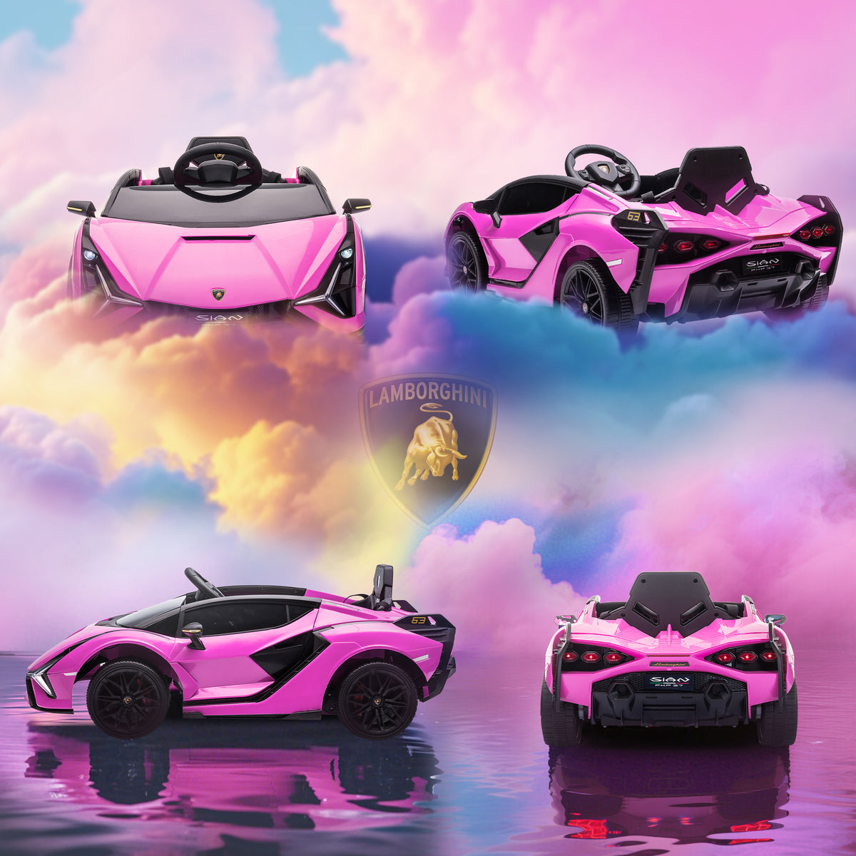 HOMCOM Lamborghini Sian Licensed Electric Car for Kids, 12V Kids Electric Ride on Car with Dual Motors, Remote Control, Pink