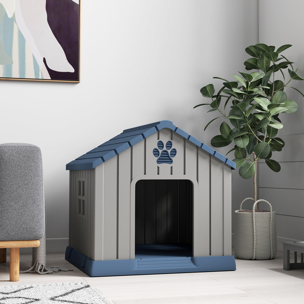 PawHut Dog Kennel Outdoor for Medium Dogs, Waterproof Plastic Dog House for Garden, Patio, 85 x 79 x 82 cm, Grey