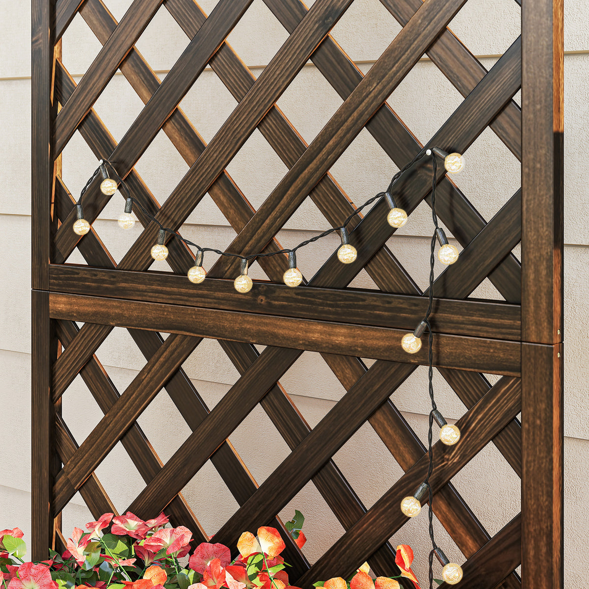 Outsunny Garden Planter with Trellis, 45L Raised Bed for Climbing Plants, Vines, Flowers, Outdoor Planter Box for Patio, 72.5 x 31.5 x 149.5 cm, Carbonised Finish